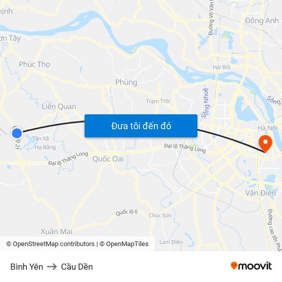 Bình Yên to Cầu Dền map