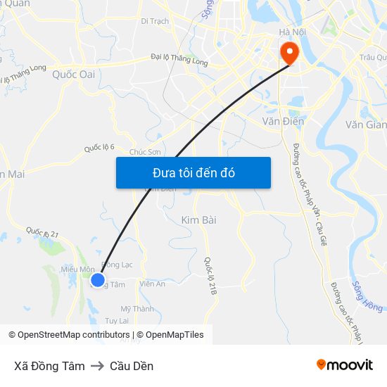 Xã Đồng Tâm to Cầu Dền map