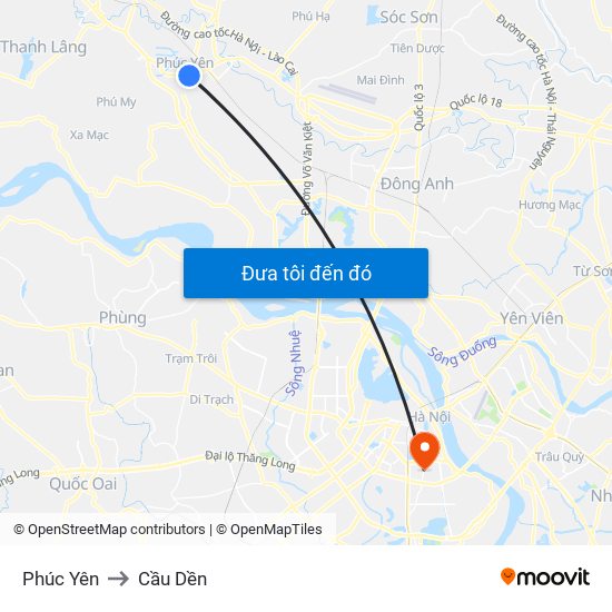 Phúc Yên to Cầu Dền map