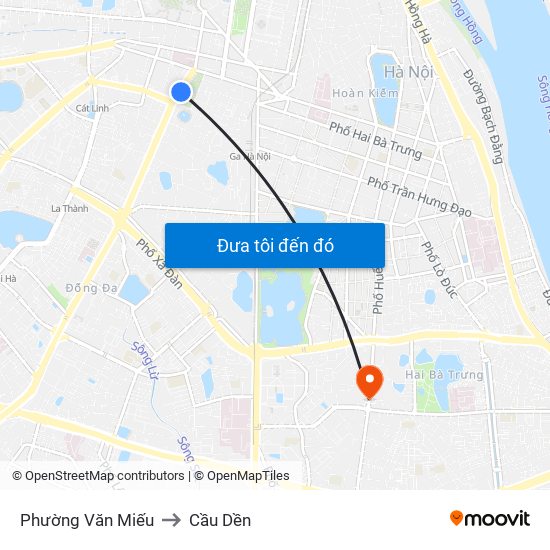 Phường Văn Miếu to Cầu Dền map