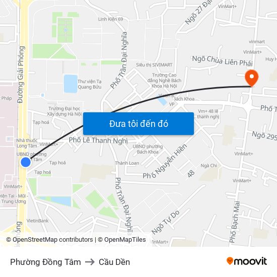 Phường Đồng Tâm to Cầu Dền map