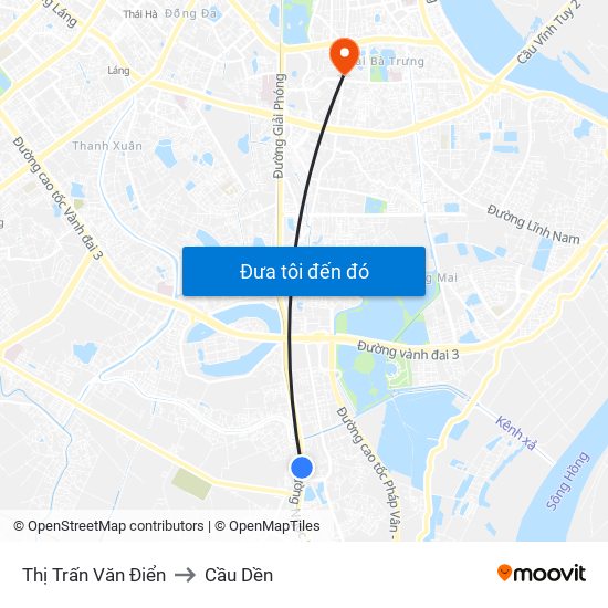 Thị Trấn Văn Điển to Cầu Dền map