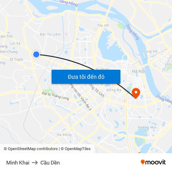 Minh Khai to Cầu Dền map