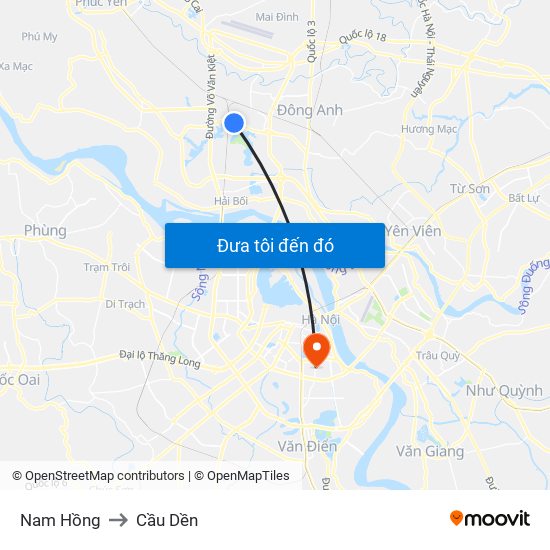 Nam Hồng to Cầu Dền map