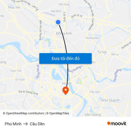 Phú Minh to Cầu Dền map