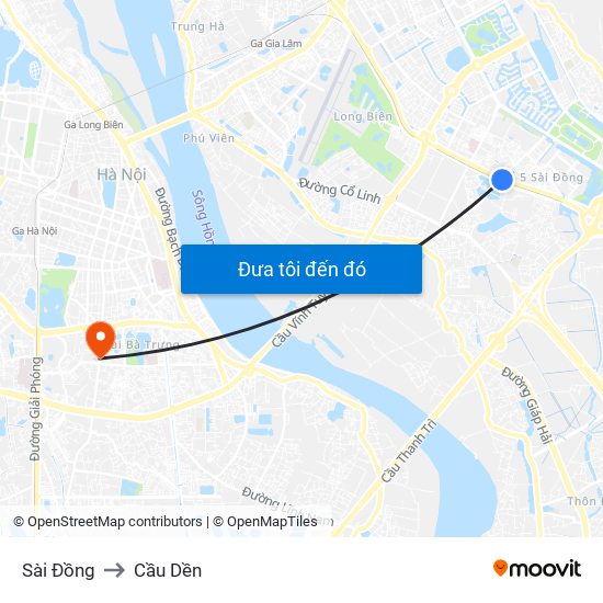 Sài Đồng to Cầu Dền map