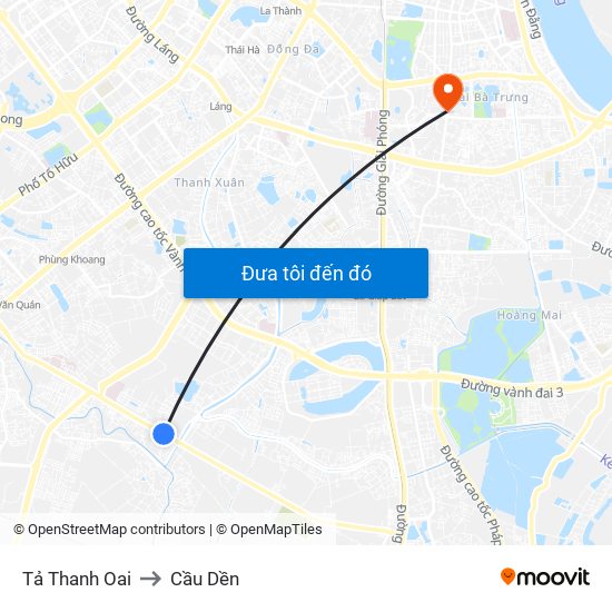 Tả Thanh Oai to Cầu Dền map