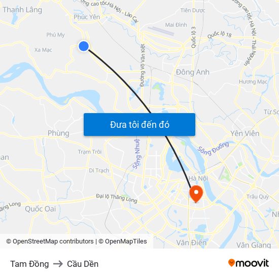 Tam Đồng to Cầu Dền map