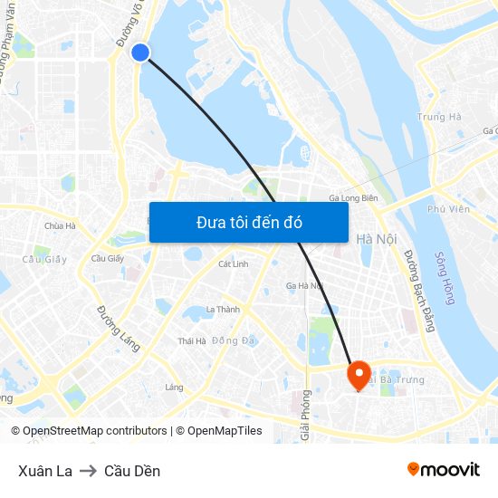 Xuân La to Cầu Dền map