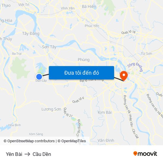 Yên Bài to Cầu Dền map