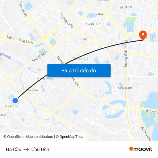 Hà Cầu to Cầu Dền map
