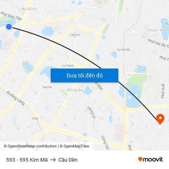 593 - 595 Kim Mã to Cầu Dền map