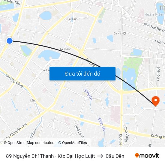 89 Nguyễn Chí Thanh - Ktx Đại Học Luật to Cầu Dền map