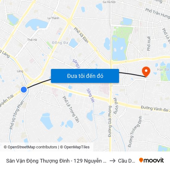 Sân Vận Động Thượng Đình - 129 Nguyễn Trãi to Cầu Dền map