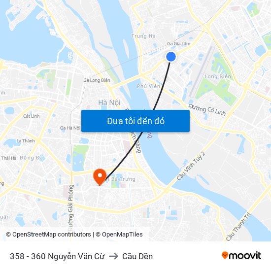 358 - 360 Nguyễn Văn Cừ to Cầu Dền map