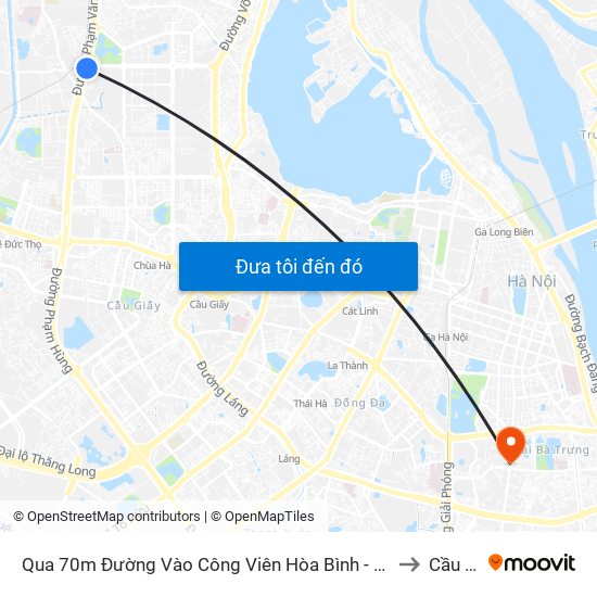 Qua 70m Đường Vào Công Viên Hòa Bình - Phạm Văn Đồng to Cầu Dền map