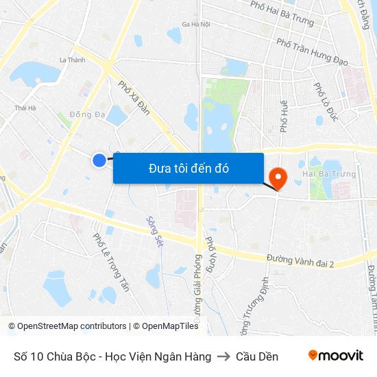 Số 10 Chùa Bộc - Học Viện Ngân Hàng to Cầu Dền map