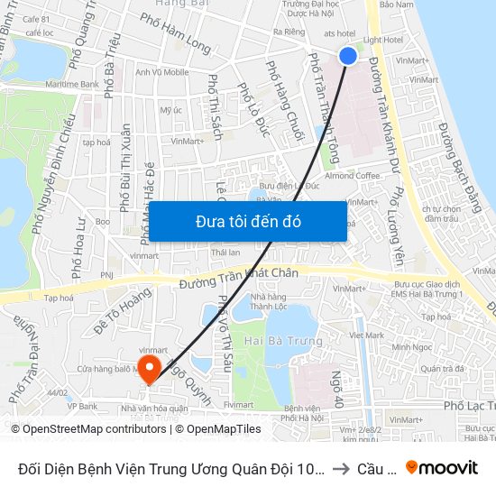 Đối Diện Bệnh Viện Trung Ương Quân Đội 108 - Trần Hưng Đạo to Cầu Dền map