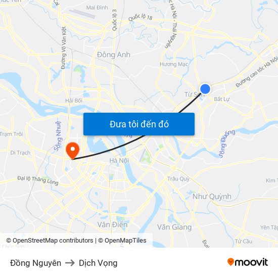 Đồng Nguyên to Dịch Vọng map