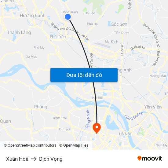Xuân Hoà to Dịch Vọng map