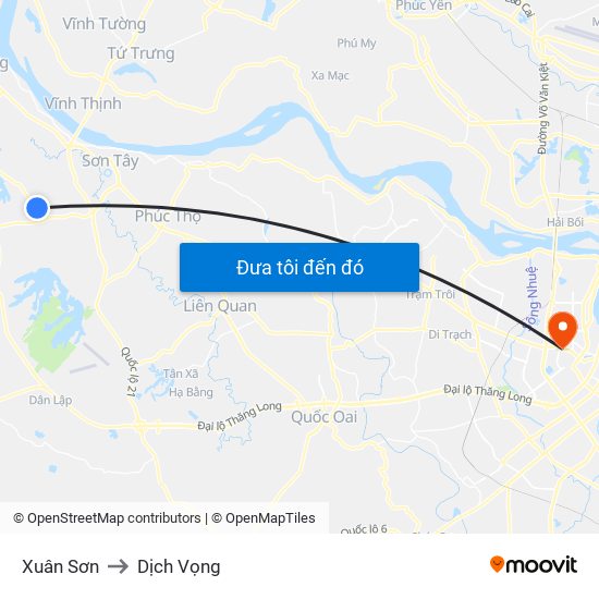 Xuân Sơn to Dịch Vọng map