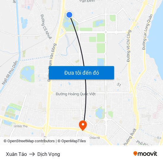 Xuân Tảo to Dịch Vọng map