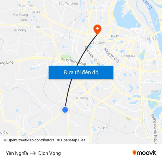 Yên Nghĩa to Dịch Vọng map