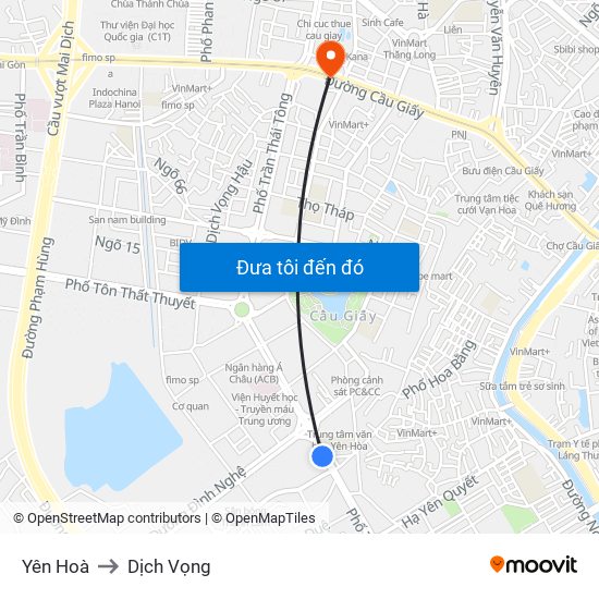 Yên Hoà to Dịch Vọng map