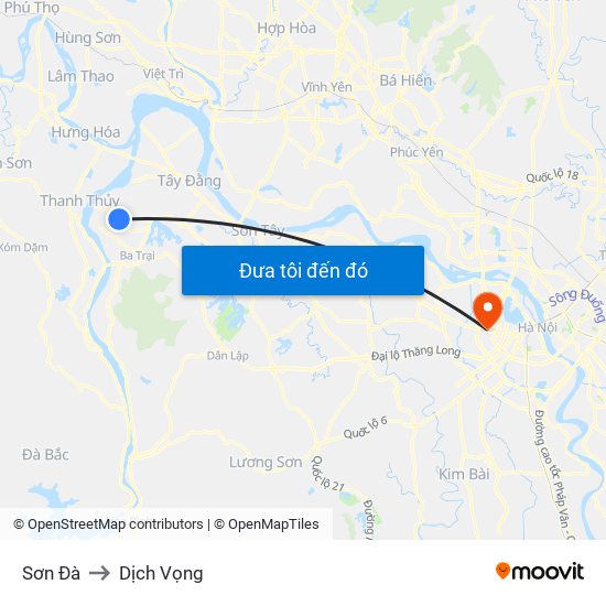 Sơn Đà to Dịch Vọng map