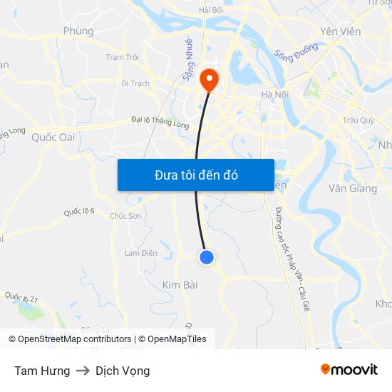 Tam Hưng to Dịch Vọng map