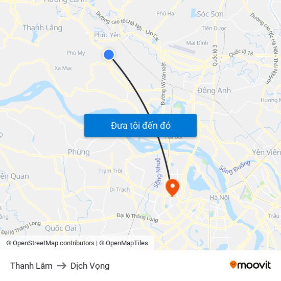 Thanh Lâm to Dịch Vọng map