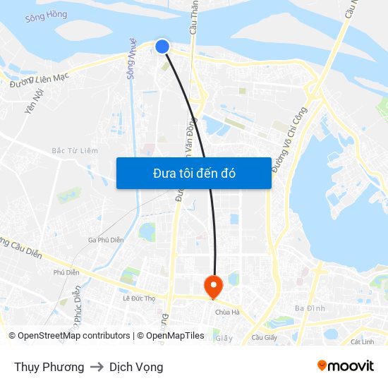 Thụy Phương to Dịch Vọng map