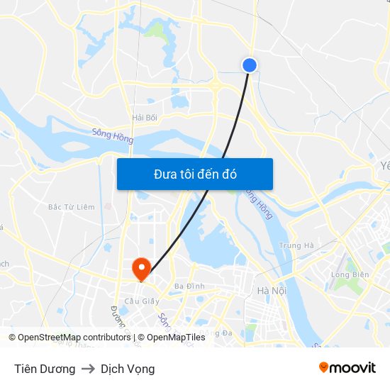 Tiên Dương to Dịch Vọng map