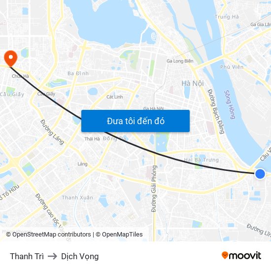 Thanh Trì to Dịch Vọng map