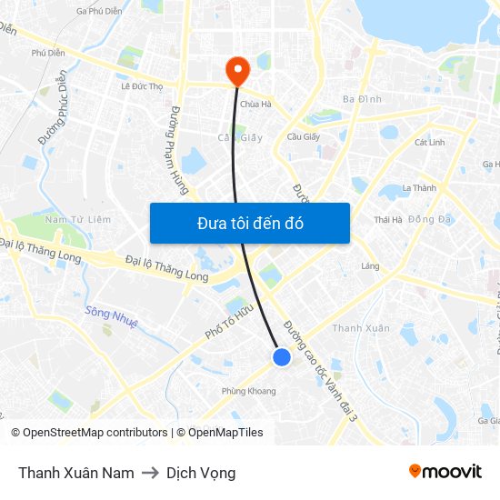 Thanh Xuân Nam to Dịch Vọng map