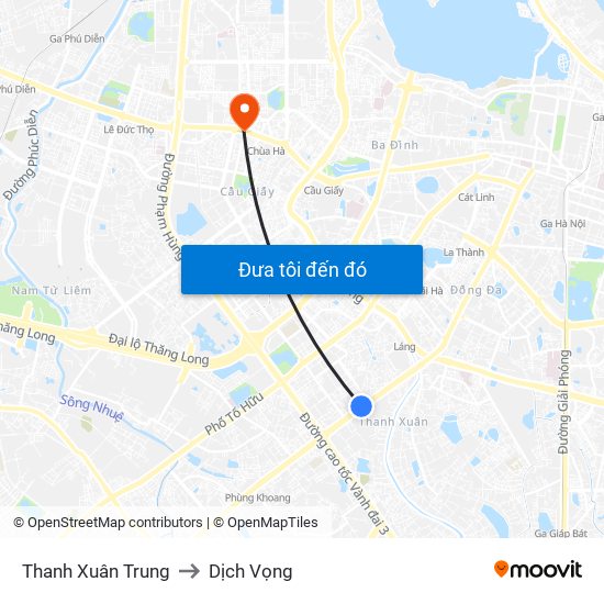 Thanh Xuân Trung to Dịch Vọng map