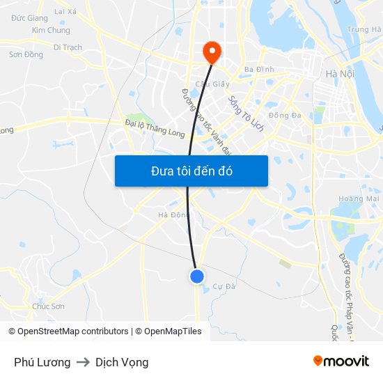 Phú Lương to Dịch Vọng map