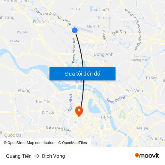 Quang Tiến to Dịch Vọng map