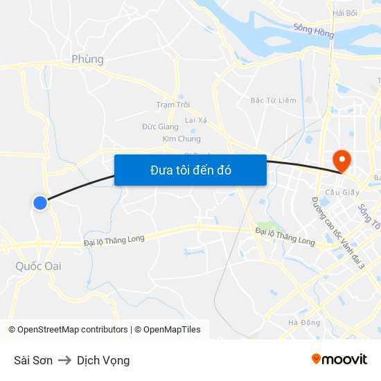 Sài Sơn to Dịch Vọng map