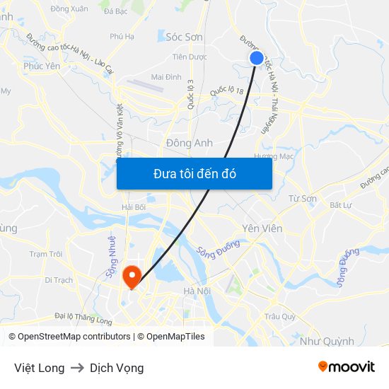 Việt Long to Dịch Vọng map