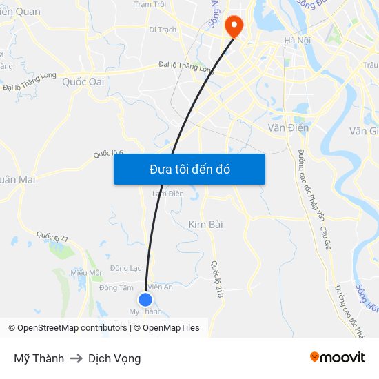 Mỹ Thành to Dịch Vọng map