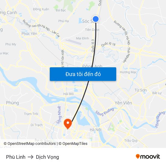 Phù Linh to Dịch Vọng map