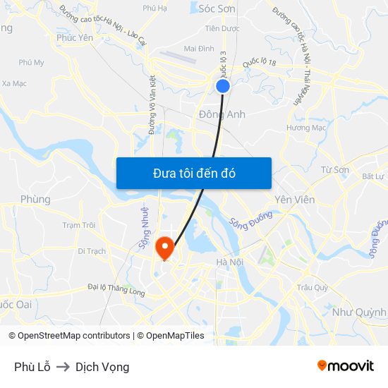 Phù Lỗ to Dịch Vọng map