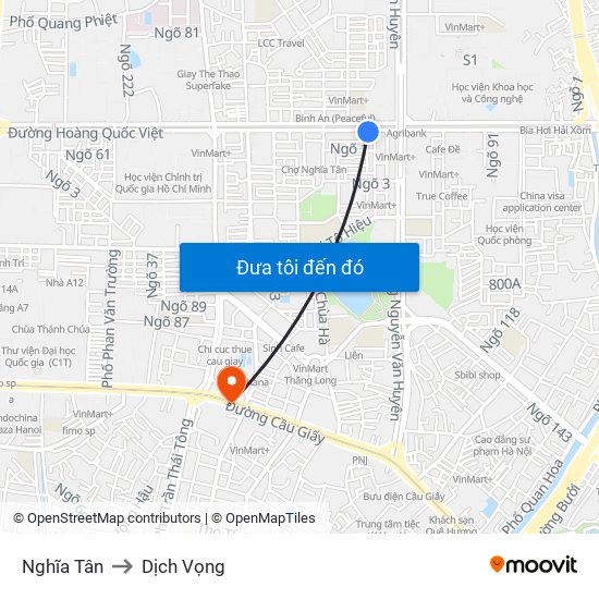 Nghĩa Tân to Dịch Vọng map