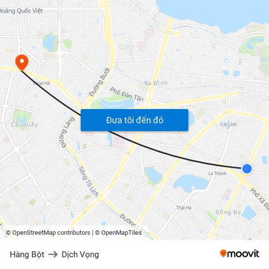 Hàng Bột to Dịch Vọng map