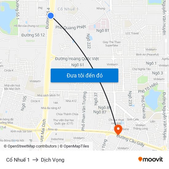 Cổ Nhuế 1 to Dịch Vọng map