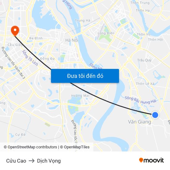 Cửu Cao to Dịch Vọng map