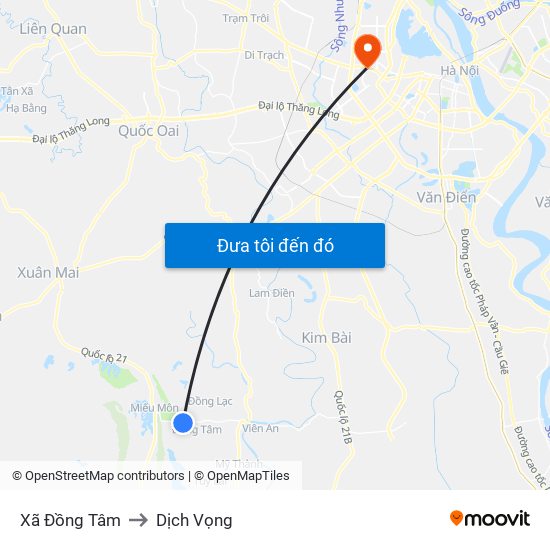 Xã Đồng Tâm to Dịch Vọng map
