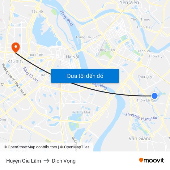 Huyện Gia Lâm to Dịch Vọng map