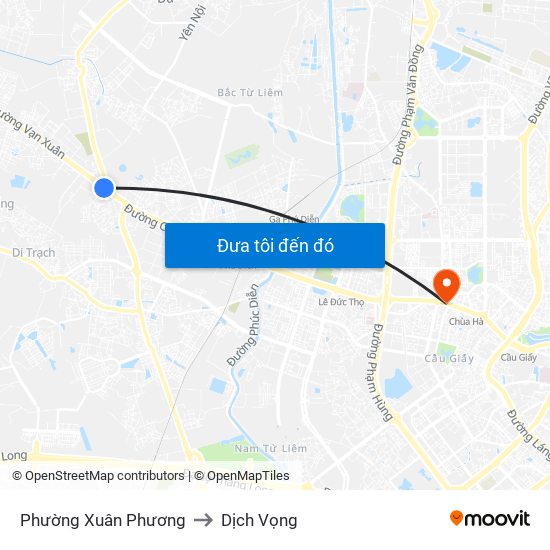 Phường Xuân Phương to Dịch Vọng map